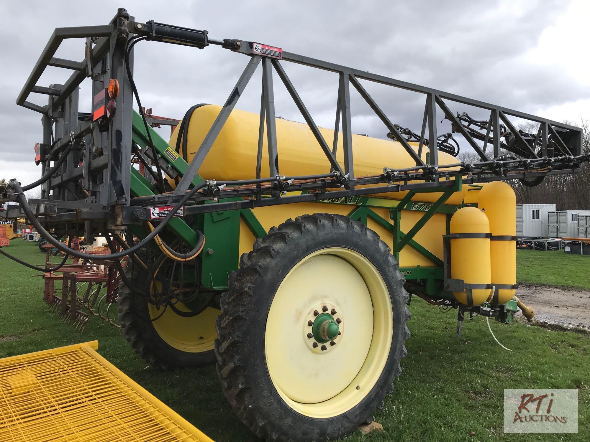 Redball 670 1200 high wheel crop sprayer with 60ft boom, PTO pump, monitor