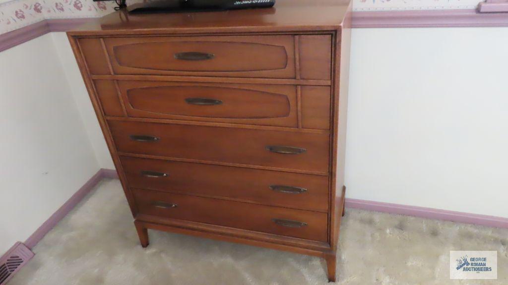 Dresser with mirror and five drawer chest