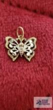 Tri-colored butterfly pendant, marked 14K, approximately .98 G