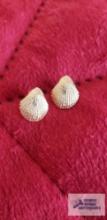 Seashell gold colored earrings, marked 14K, approximate total weight without back is .48 G