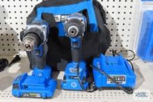 Two Kobalt drills with battery and bag
