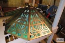 antique glass and metal lamp shade. has damage