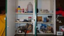 lot of tools, hardware and etc in cabinet