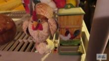 seashell rooster figurine and rooster motif match dispenser