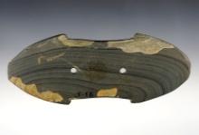 6 1/8" x 2 7/16" Indented Gorget made from Slate, with some surface delamination.
