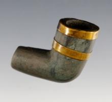 1 1/4" Elbow Pipe with decorative brass bands, circa 1800's. Some restoration to the pipe stem.