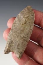 Well patinated 2 13/16" Fluted Paleo Clovis found in Rochester, Fulton Co., Indiana.
