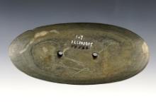 4 3/4" Expanded Center Gorget made from green Banded Slate. Found in Illinois. Dickey COA.