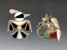Nice pair of vintage Zuni Inlaid Rings including a Thunderbird and Horse. Both size 8 1/4".