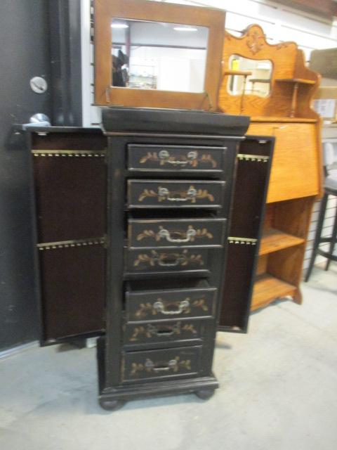 Hand Decorated Distressed Finish Jewelry Armoire