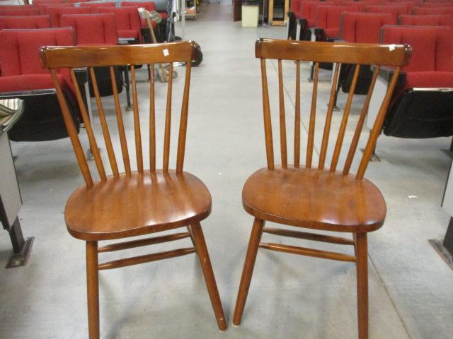 Pair of Spindle Back Wood Side Chairs