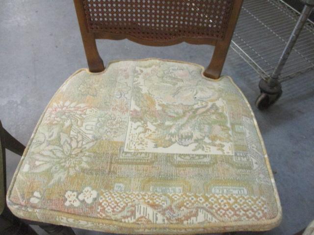 Ethan Allen Jacquard Covered Seat Caned Back Side Chairs