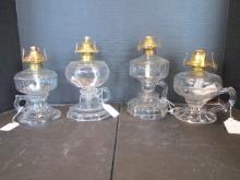 Four Clear Glass Finger Oil Lamps