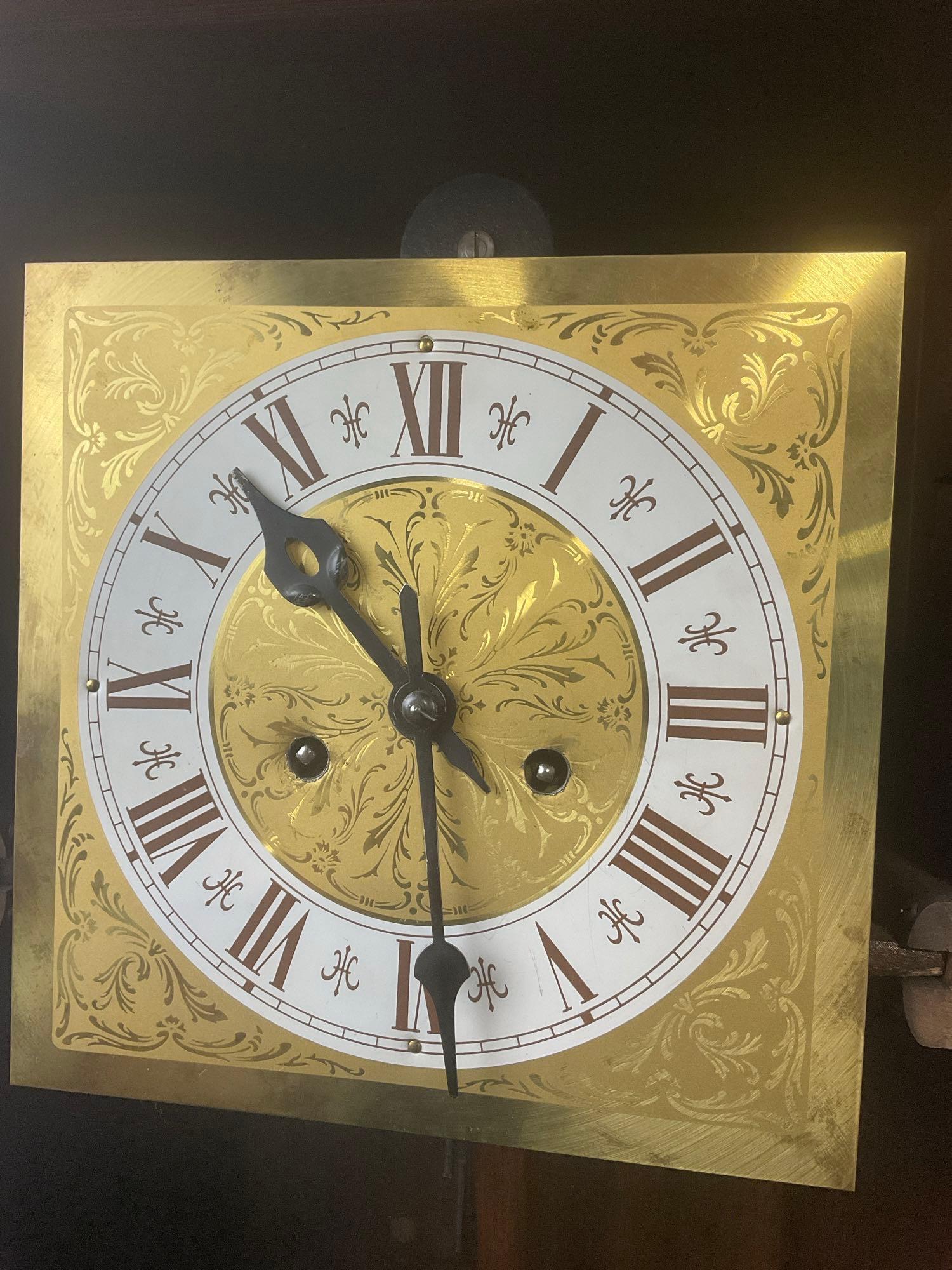 Vintage Wooden Time Strike Pendulum Wall Clock w/ Gilt Face