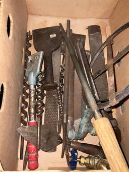 Lot of Vintage Wood Working Tools & misc clamps, crowbar, saw, pipe wrench.. etc - See pics