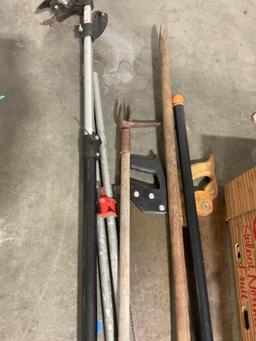 Lot of Vintage Wood Working Tools & misc clamps, crowbar, saw, pipe wrench.. etc - See pics