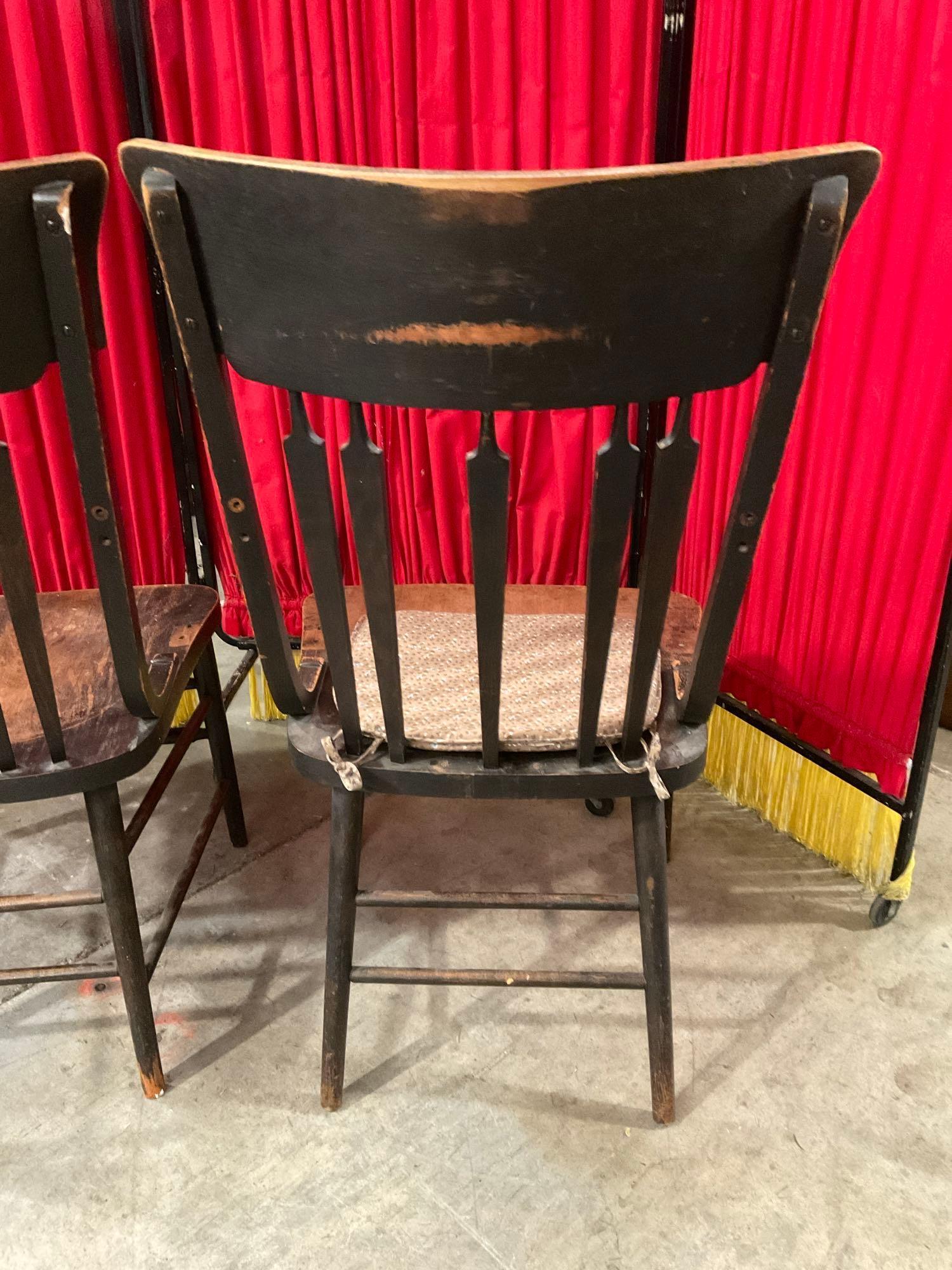 Pair of Vintage Dark Brown Stained Dowel Back Wooden Chairs. See pics.