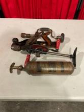 Collection of Vintage Hand Tools incl. Millers Falls Planer, Pyrene Fire Extinguisher, & 2 Augers