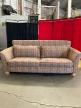 Vibrant multi-color down couch with deeps seats - Good condition - See pics