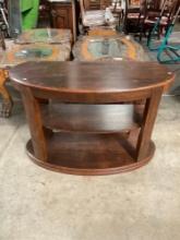 Modern Ashley Furniture Oblong Wooden Side Table w/ 3 Tiers & Unusual Shape. See pics.