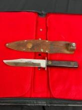Outdoor Sportsman USA Carbon Steel Fixed Blade Knife w/ Leather Sheath & a 5" Blade - See pics