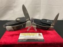 Pair of Vintage Buck Folding Pocket Knives, Models 500 & 501, Stainless & Wood Handles