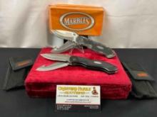 Pair of Marbles Dual Blade Folding Survival Knife - FS0064 Stainless Steel with Black Handle