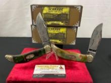 Pair of Limited Issue Handmade Schrade Knives model SCLT & SCLELK engraved blade Elk & Turkey sce...