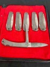 6x Western USA Unfinished Steel Dual Blade Knives - Serrated & Straight Edges - Roughly 4" Blades