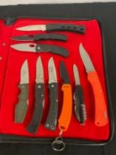 Collection of 9 Stainless Steel Folding Hunting Pocket Knives - See pics