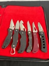 Collection of 6 Stainless Steel Fishing and Hunting Folding Pocket Knives - See pics