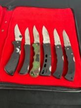Collection of 6 Stainless Steel Hunting & Fishing Folding Pocket Knives - See pics