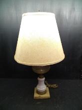 Vintage Glass Milk Glass and Marble Base Lamp