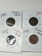 (4) Indian Head Cent 1891, 1893, 1896, 1899