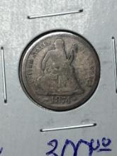 1874 S Seated Liberty Dime