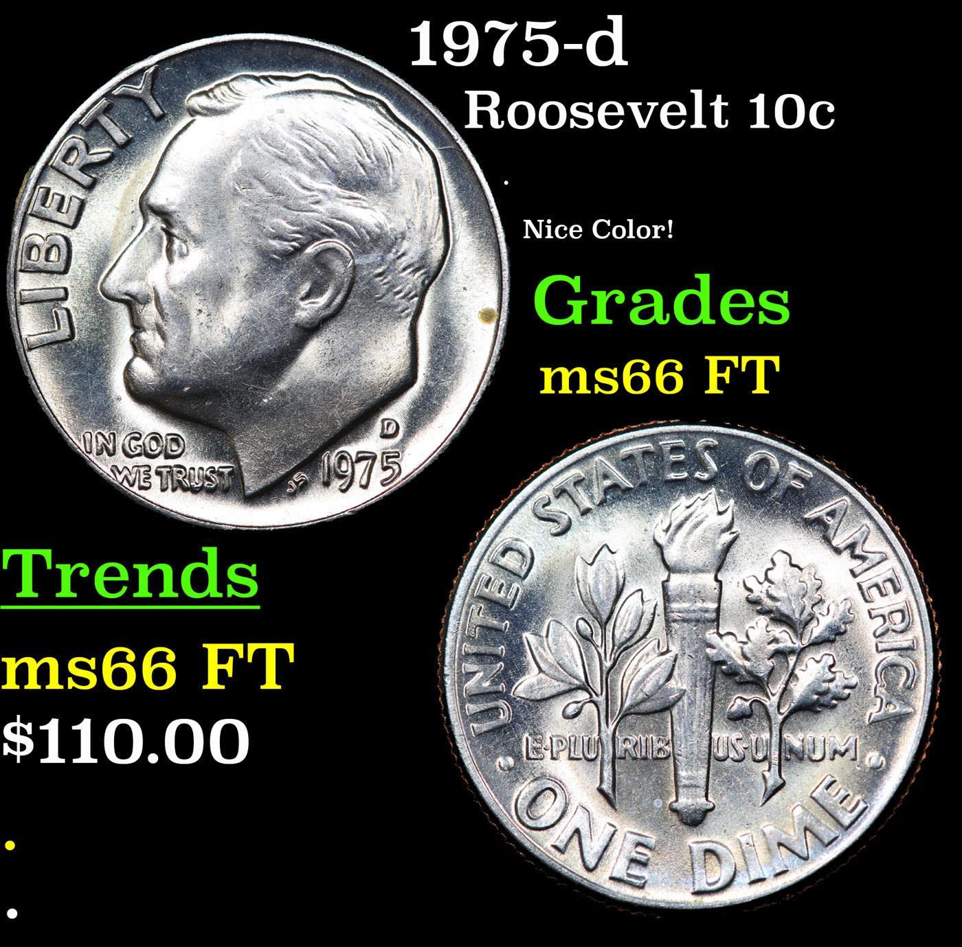 1975-d Roosevelt Dime 10c Grades GEM+ FT