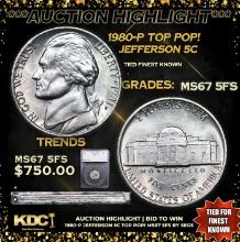 ***Auction Highlight*** 1980-p Jefferson Nickel TOP POP! 5c Graded ms67 5fs BY SEGS (fc)