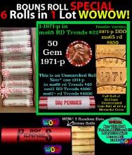 THIS AUCTION ONLY! BU Shotgun Lincoln 1c roll, 1971-p 50 pcs Plus FIVE bonus random date BU roll! Ba