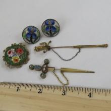 Antique Micromosaic Cufflinks, Sword Brooch & More