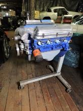 ENGINE - Ford 302 or 351, Blue, On Engine Stand