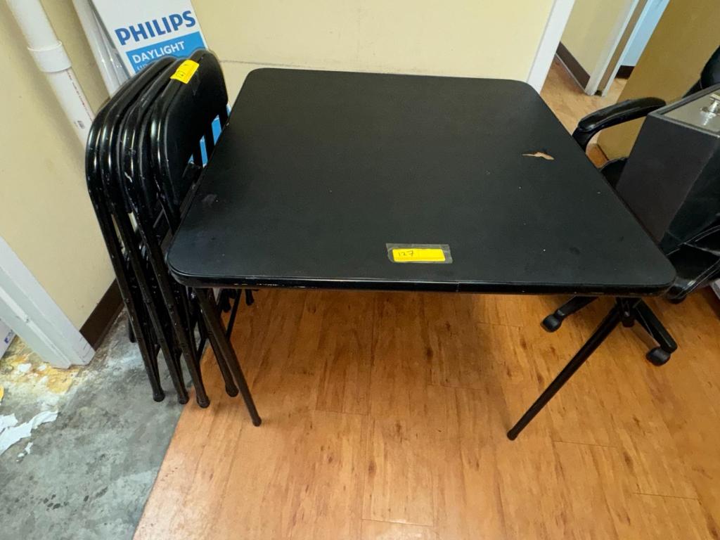 FOLDING TABLE AND (4) FOLDING CHAIRS