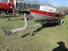 69. 1953 LUND 14 FT. ALUMINUM FISHING BOAT WITH YACHT CLUB TRAILER, YOUR BI