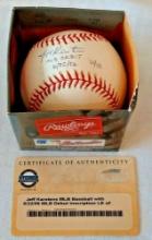Jeff Karstens Autographed Signed ROMLB Baseball MLB Steiner Debut Inscription Pirates Yankees