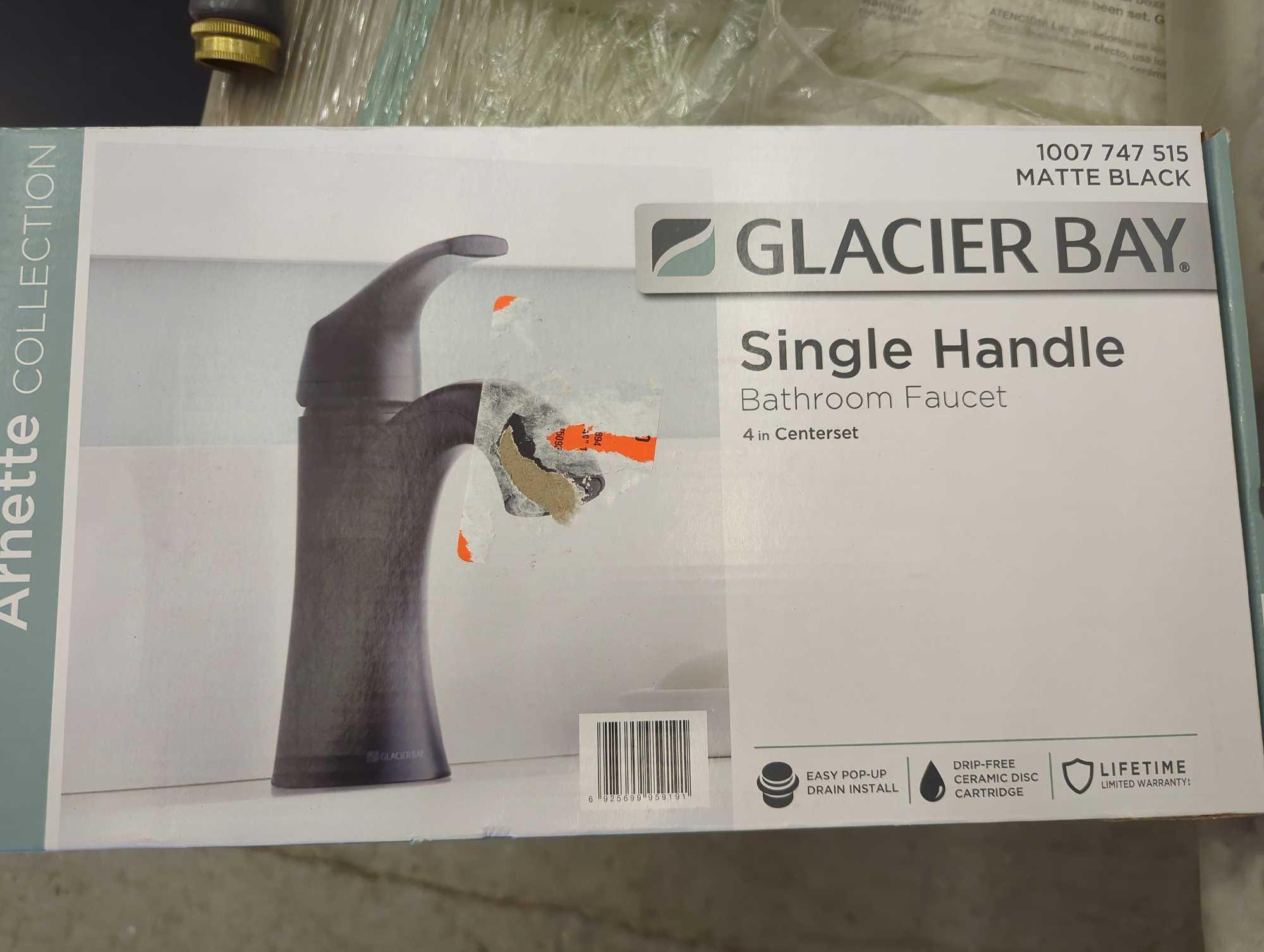 Glacier Bay Arnette Single Handle Single Hole Bathroom Faucet in Matte Black, Appears to be New in