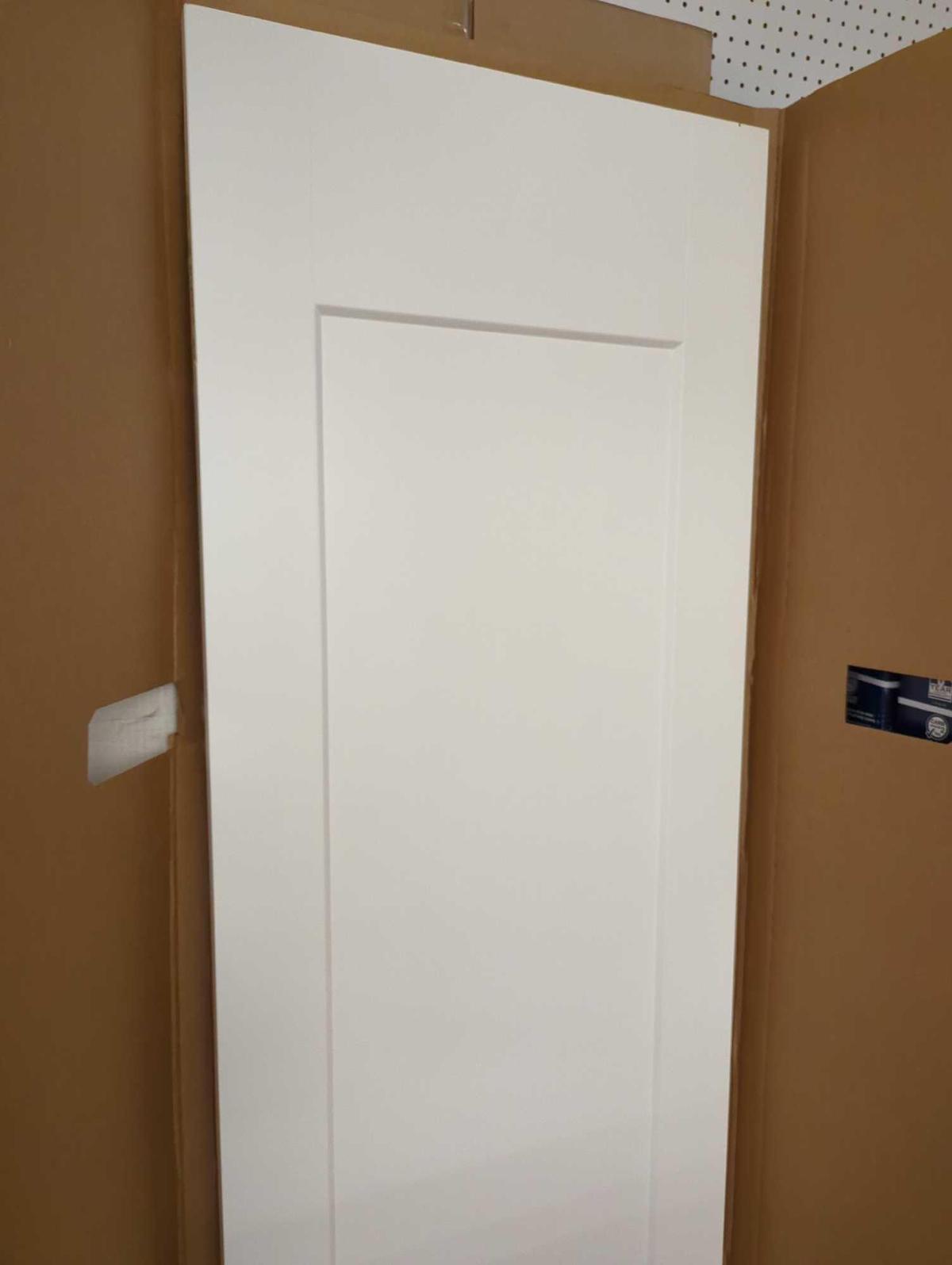 Painted Composite MDF 1 Panel Interior Barn Door Slab, White Primed. Comes in open box as is shown