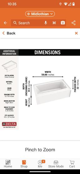Delta Classic 500 60 in. x 32 in. Soaking Bathtub with Right Drain in High Gloss White, Appears to
