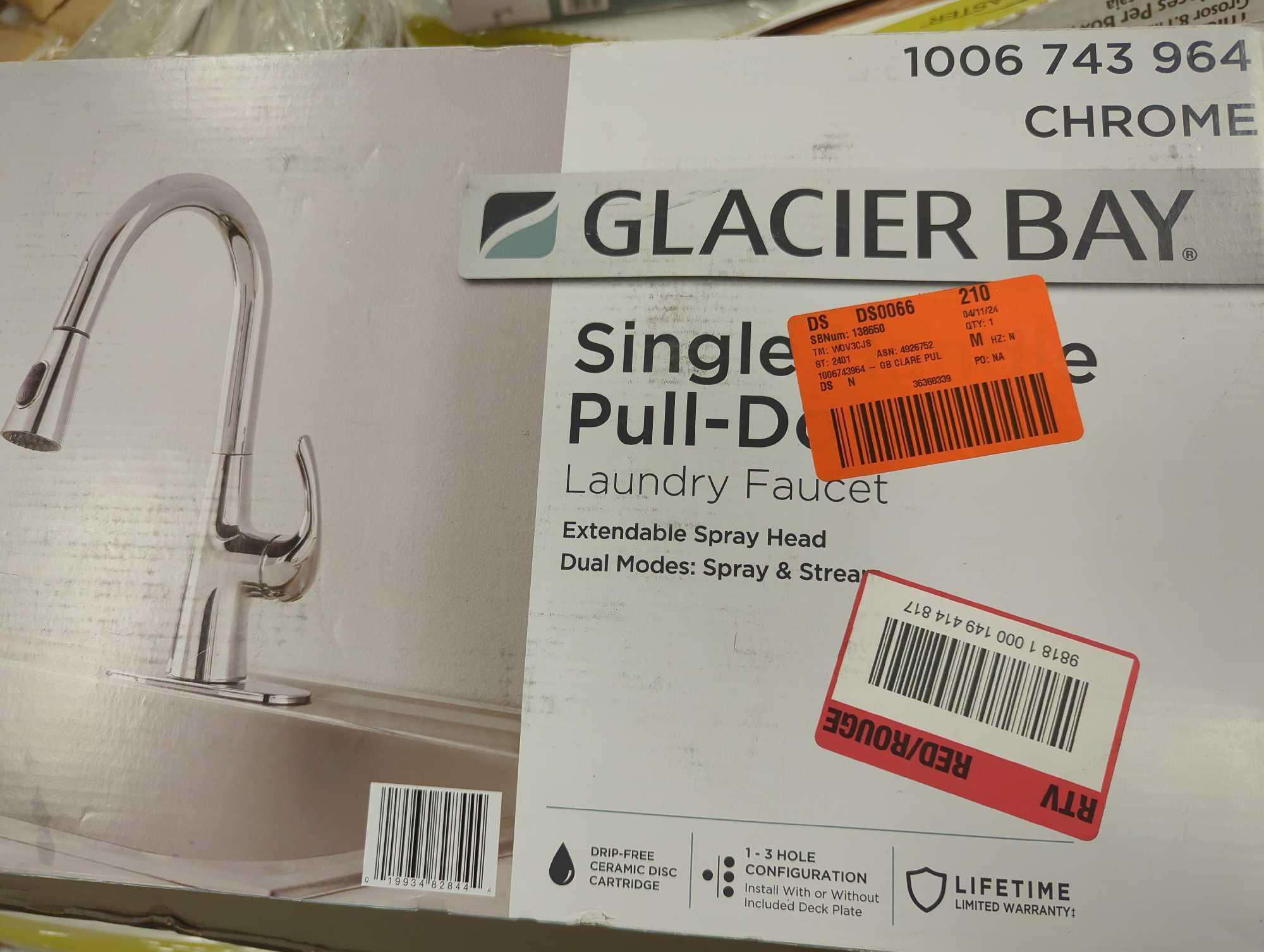 Glacier Bay Clare Single Handle Pull Down Laundry Utility Faucet in Chrome, Appears to be New in