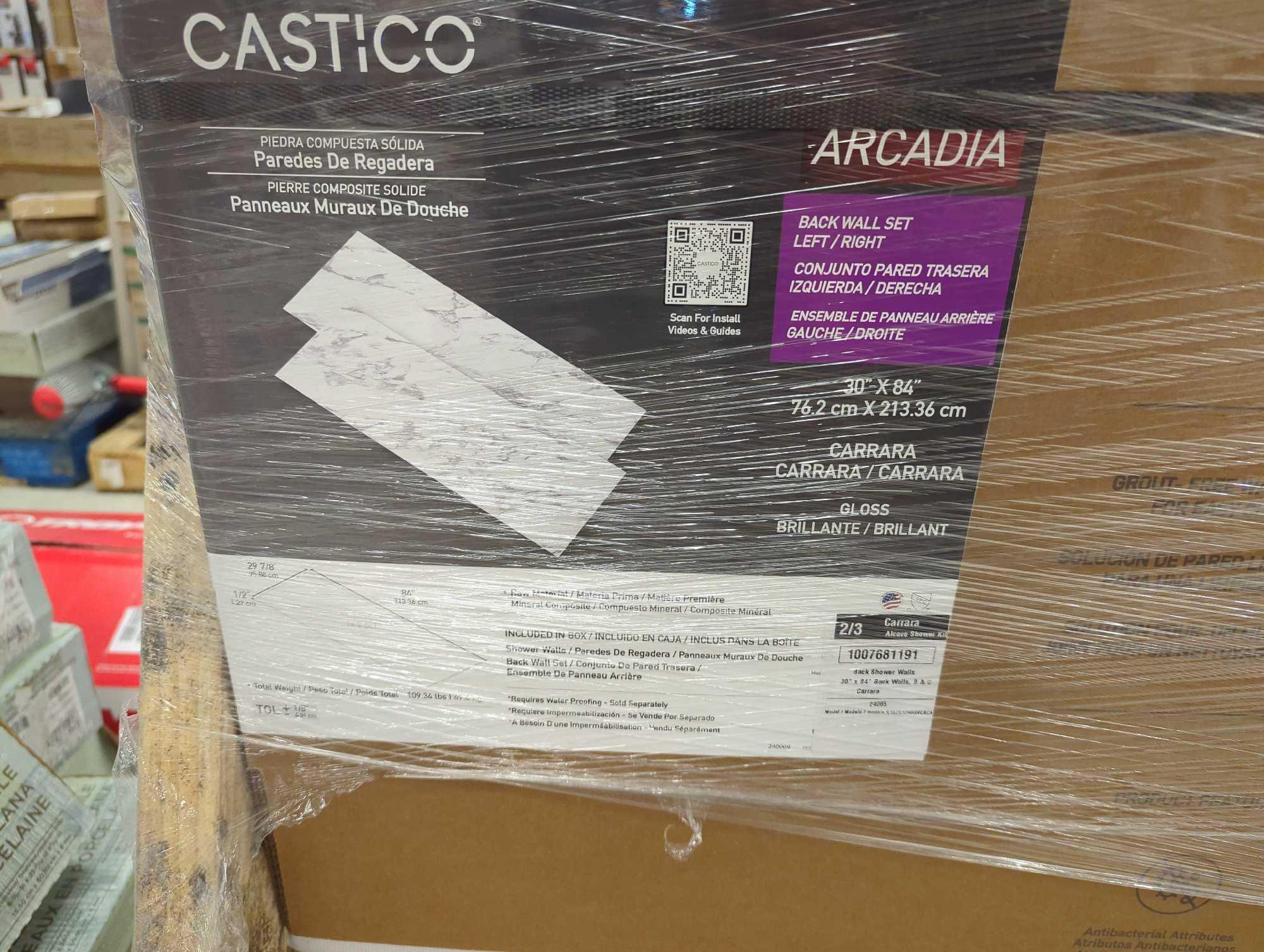 CASTICO 60 in. L x 32 in. Wx84 in. H Alcove Solid Composite Stone Shower Kit w/ Carrara Walls and