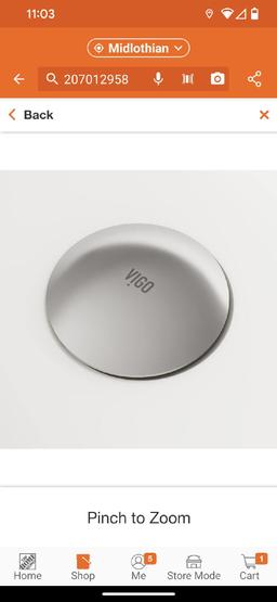 VIGO Bathroom Sink Pop-Up Drain with Overflow in Brushed Nickel, Appears to be New in Factory Sealed