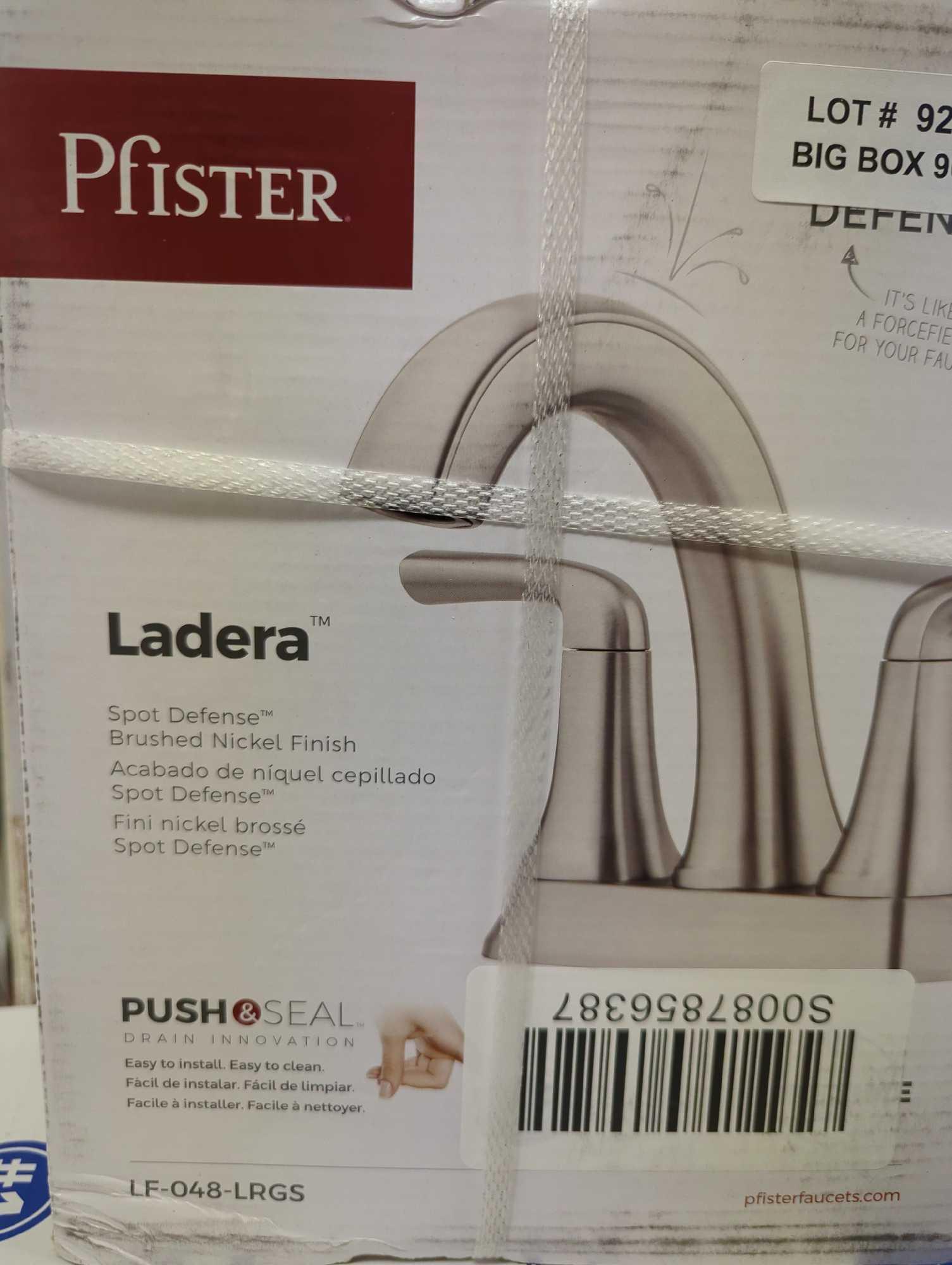Pfister Ladera 4 in. Centerset Double Handle Bathroom Faucet in Spot Defense Brushed Nickel, Appears